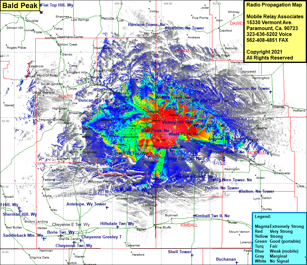 heat map radio coverage Bald Peak
